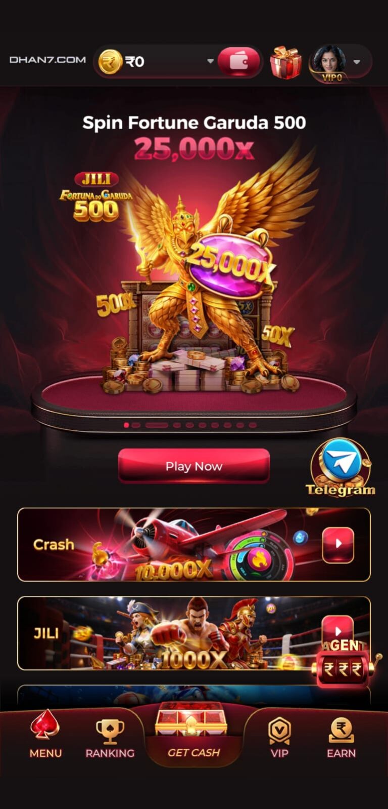 Dhan7 game winning screen showing rewards and bonus earnings